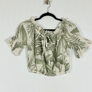 NEW Milio Milano Womens XS Crop Top Linen Italy Beach Tropical Off‎ Shoulder